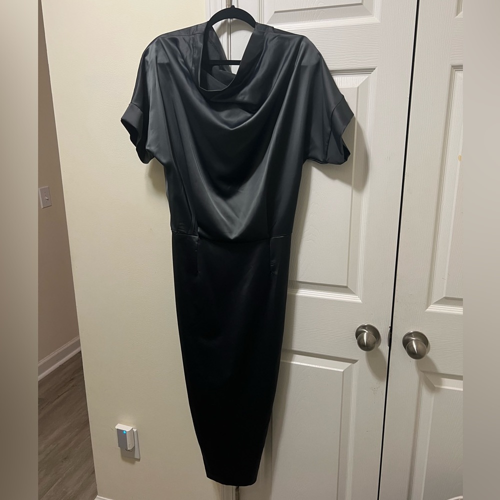 Satin Grey Dress with Cowl Neck
